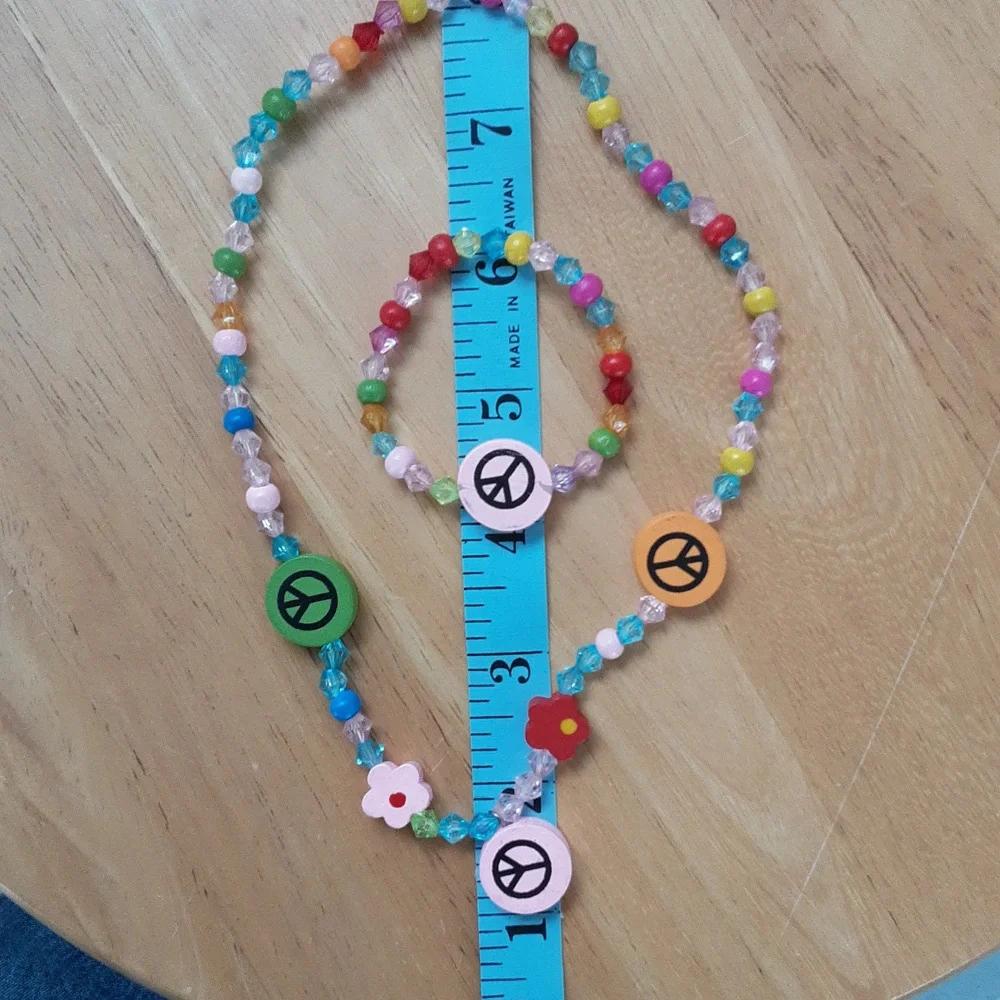 Kids Necklace and Bracelet Set, Peace Signs and Colorful